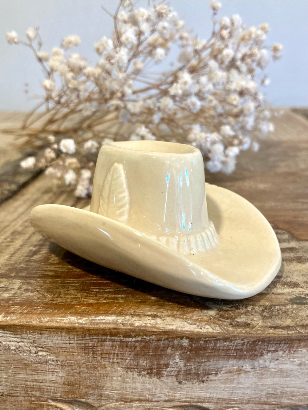 Ceramic Cowboy Hat Trinket - Cream Colored